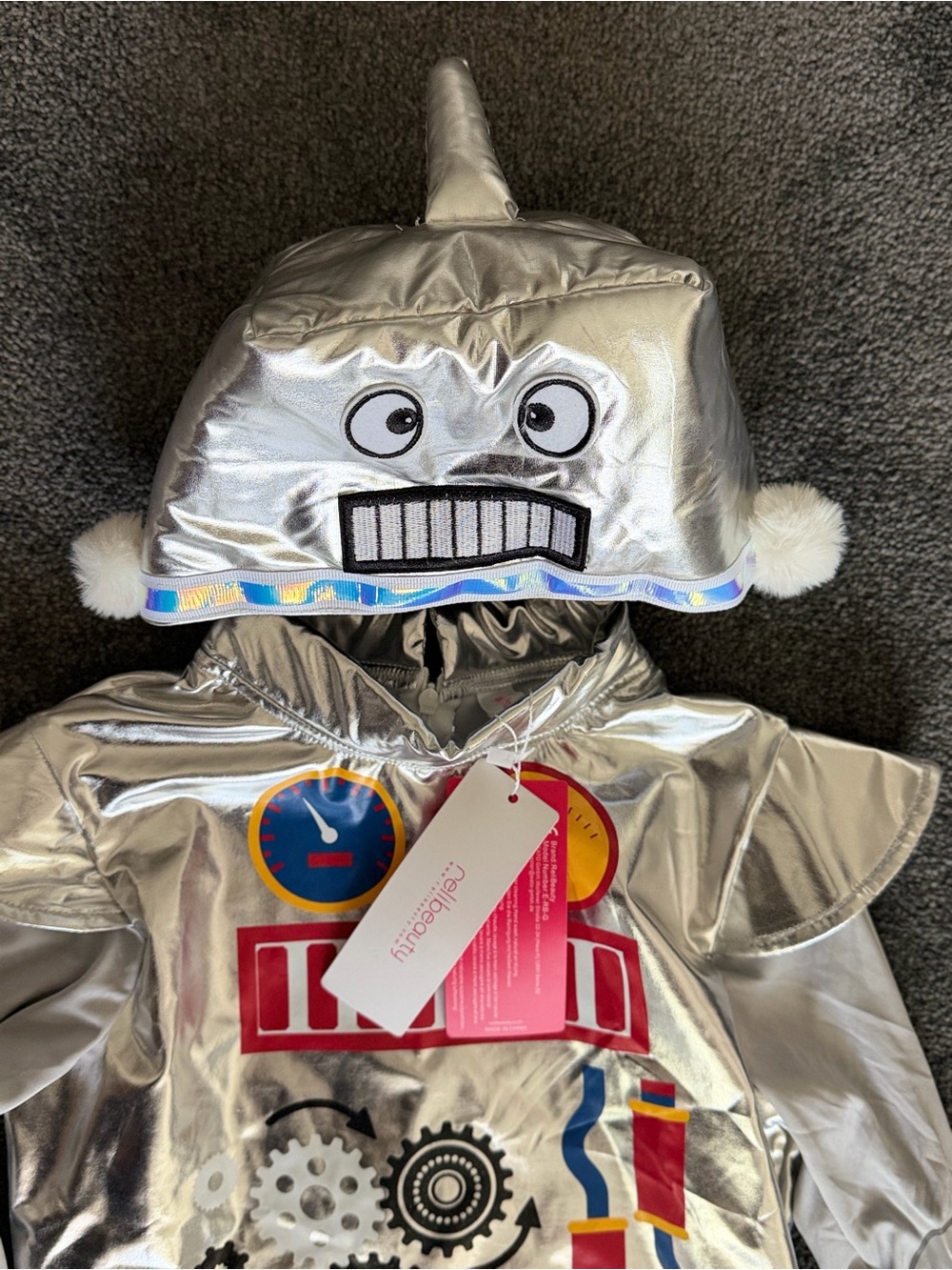 Silver Robot Hooded Kids Costume with Face Hood